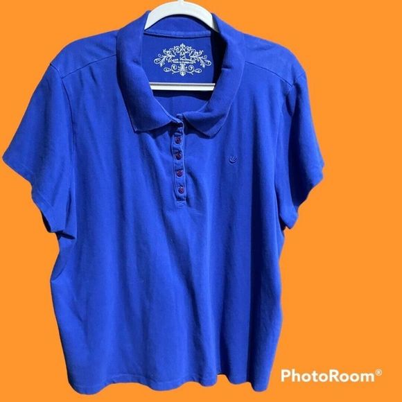 GLORIA VANDERBILT Women's 3X Plus Blue Short Sleeve Stretch Polo Shirt Top! - Picture 2 of 7